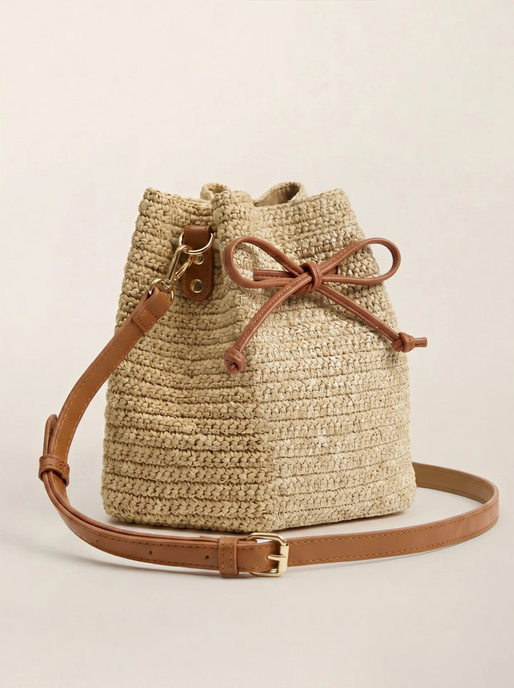 Mini Bolso Cruzado De Rafia Tejido A Mano Con Cordón