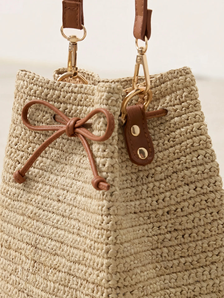 Mini Bolso Cruzado De Rafia Tejido A Mano Con Cordón