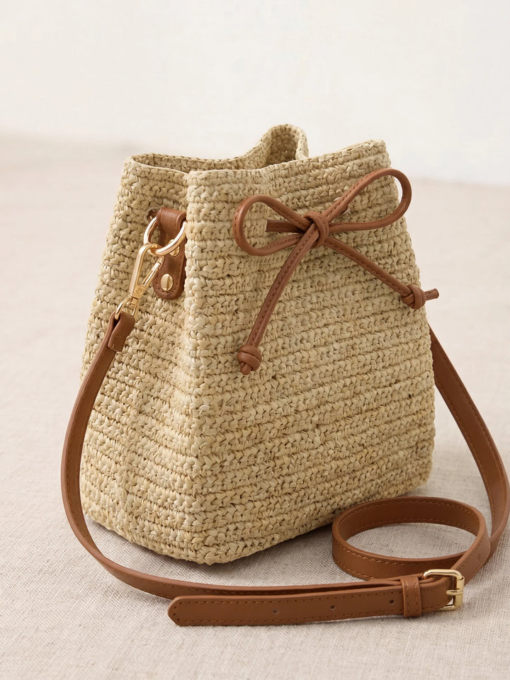 Mini Bolso Cruzado De Rafia Tejido A Mano Con Cordón