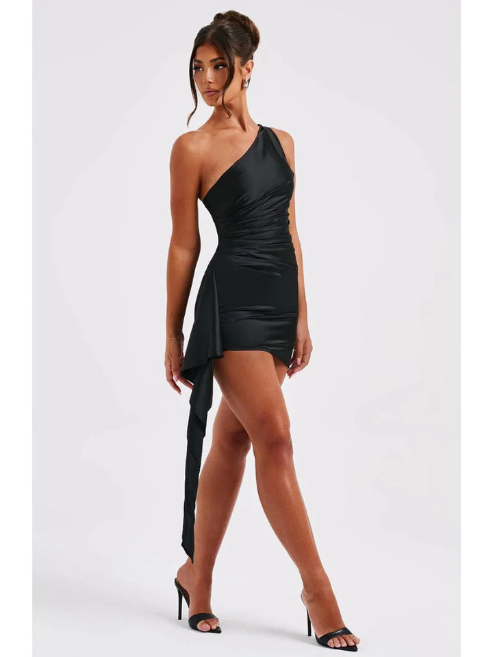 Avery | Off-the-Shoulder Satin Cocktail Dress