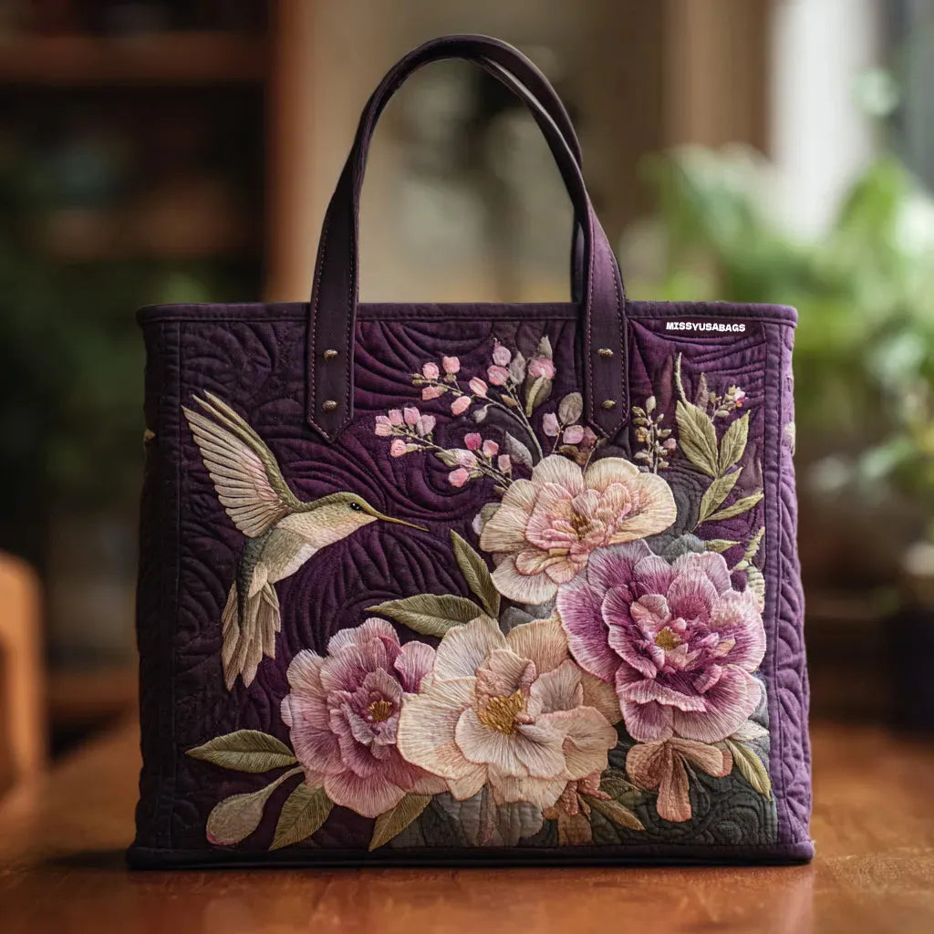 Bolso Artesanal Acolchado - Colibríes Y Orquídeas