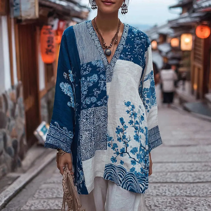 Blusas De Lino Vintage Con Estampado Floral De Patchwork Sashiko Tradicional Japonés