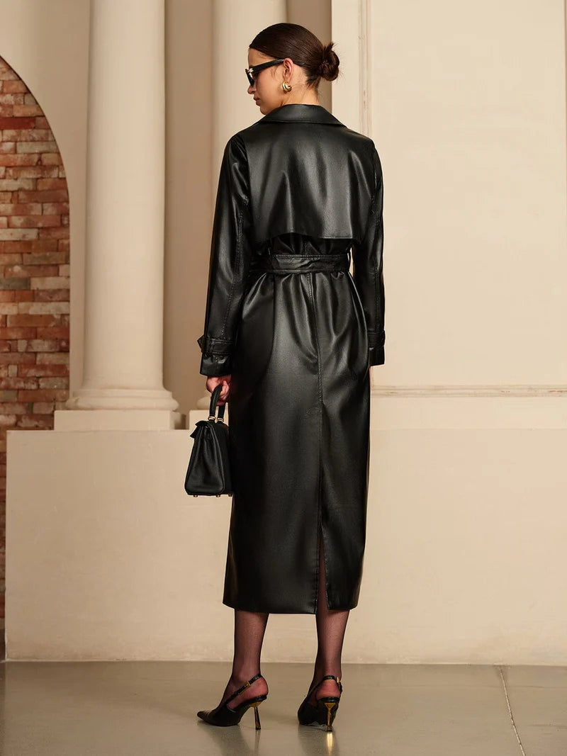 Luxury Leather-Look Lightweight Summer Jacket, Elegant Design With Belt And Buttons