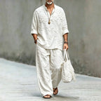 CONJUNTO DE DOS PIEZAS CAMISA y PANTALÓN CON ESTAMPADO FLORAL JAPONÉS VINTAGE - BLANCO