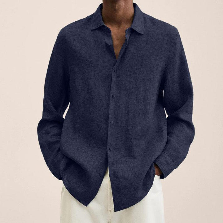 Camisa De Lino Para Hombre Con Cuello Abierto Y Botones Al Frente
