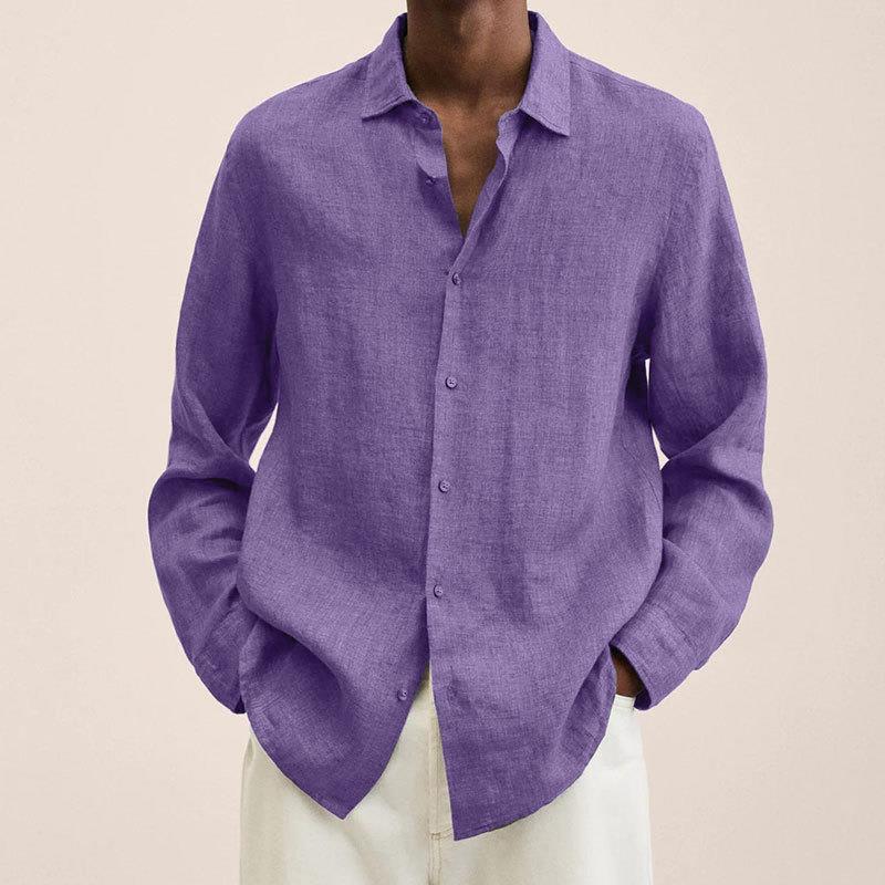 Camisa De Lino Para Hombre Con Cuello Abierto Y Botones Al Frente