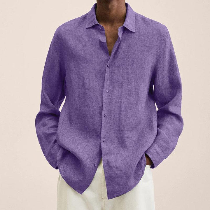 Camisa De Lino Para Hombre Con Cuello Abierto Y Botones Al Frente