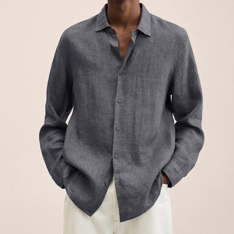Camisa De Lino Para Hombre Con Cuello Abierto Y Botones Al Frente