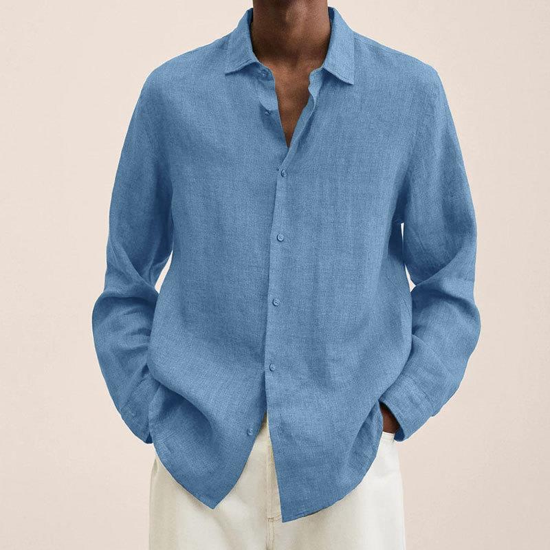 Camisa De Lino Para Hombre Con Cuello Abierto Y Botones Al Frente