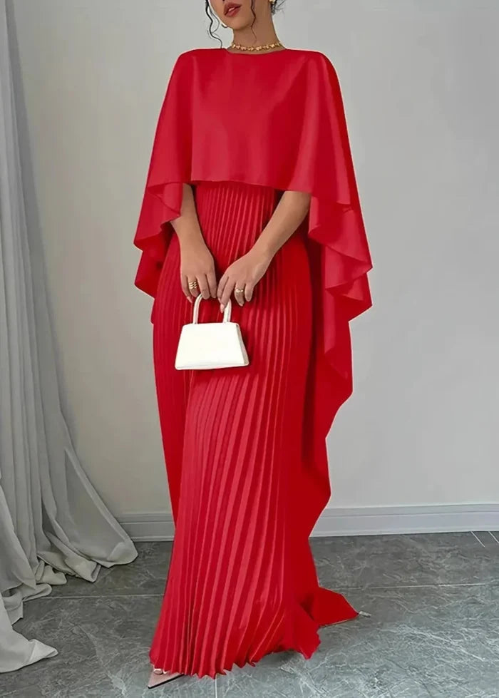 Vestido Maxi Plisado Con Capa Sobrepuesta Y Silueta Fluida