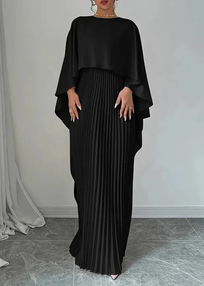 Vestido Maxi Plisado Con Capa Sobrepuesta Y Silueta Fluida
