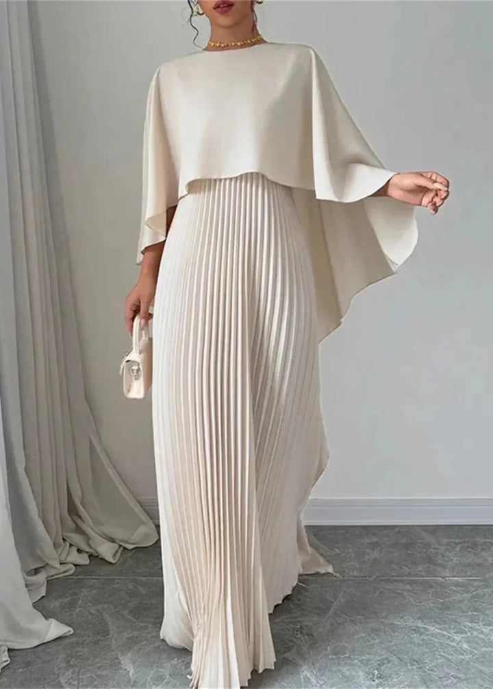 Vestido Maxi Plisado Con Capa Sobrepuesta Y Silueta Fluida