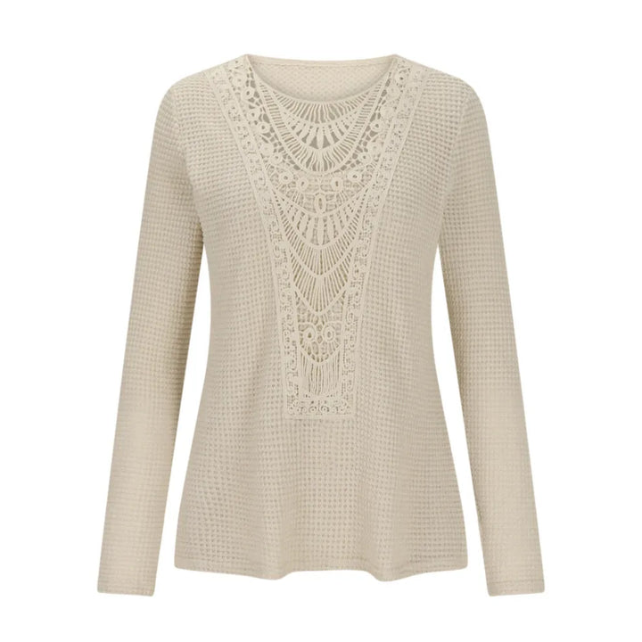 Top De Punto Gofrado Calado Con Encaje De Ganchillo Estilo Boho Para Mujer