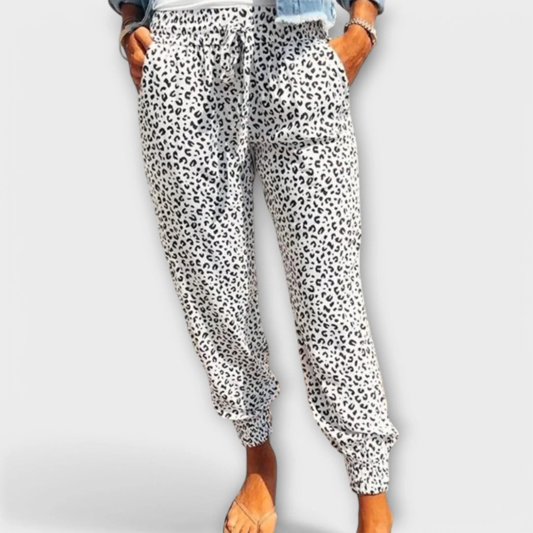 Felicidade - Calças Leopard Print de Perna Larga