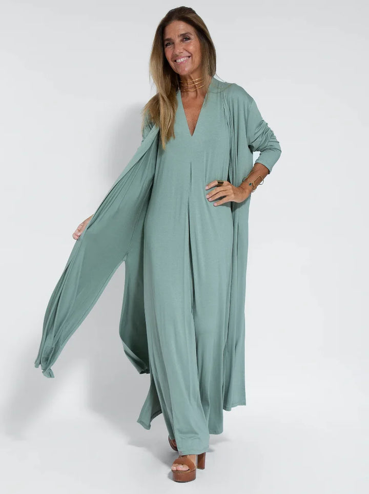 Conjunto De Vestido Maxi Elástico Y Cardián Para Mujer – Conjunto Elegante De Dos Piezas Para Trabajo Y Uso Casual Sofisticado