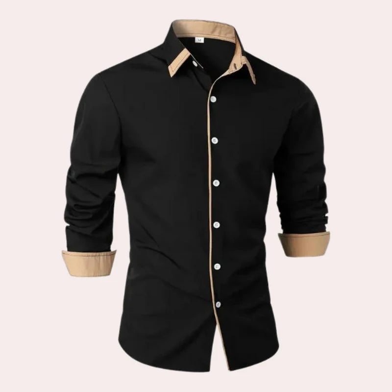 Camisa Masculina Slim Fit Con Acabado Contrastante - Top Casual Sofisticado