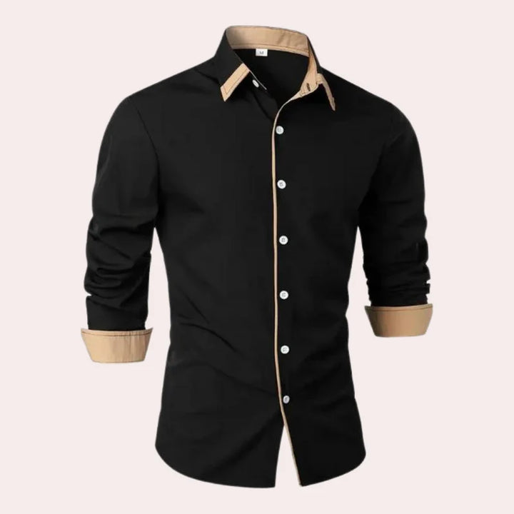 Camisa Masculina Slim Fit Con Acabado Contrastante - Top Casual Sofisticado