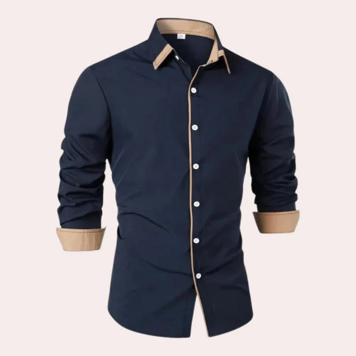 Camisa Masculina Slim Fit Con Acabado Contrastante - Top Casual Sofisticado