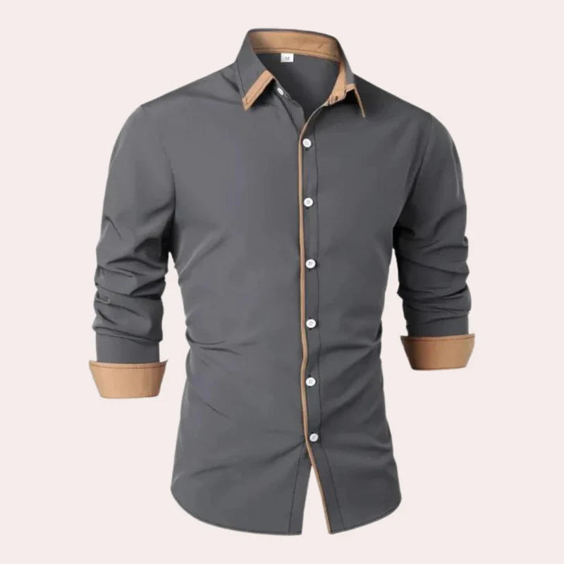Camisa Masculina Slim Fit Con Acabado Contrastante - Top Casual Sofisticado