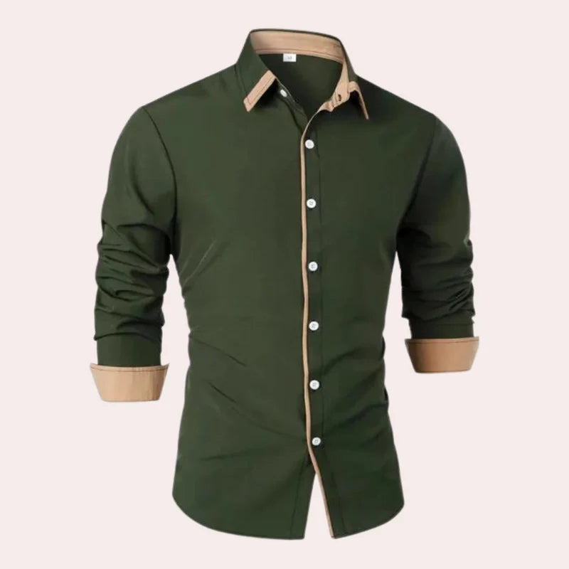Camisa Masculina Slim Fit Con Acabado Contrastante - Top Casual Sofisticado