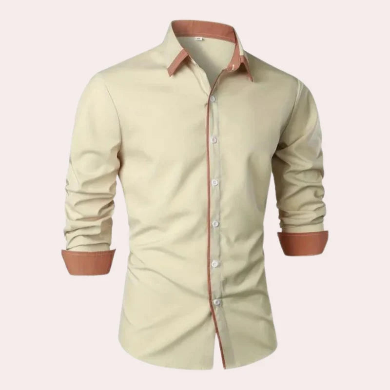 Camisa Masculina Slim Fit Con Acabado Contrastante - Top Casual Sofisticado