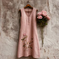Vestido tank de lino vintage elegante con rosas rosas