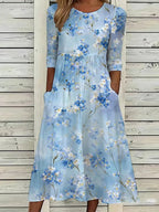 Vestido casual retro con estampado floral artístico