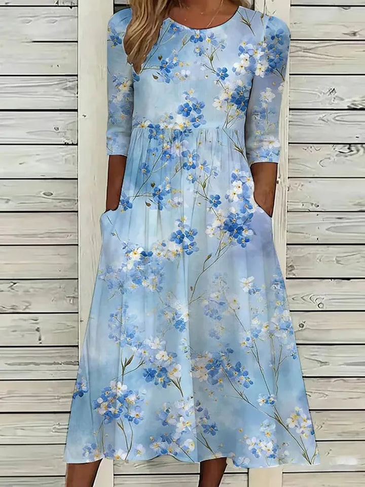 Vestido Casual Retro Com Padrão Floral Artístico