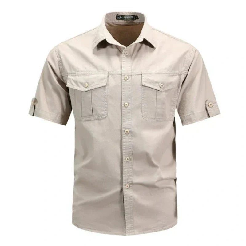 Camisa Cargo De Manga Corta Para Hombre Con Botones Estilo Utilitario Transpirable Casual Exterior