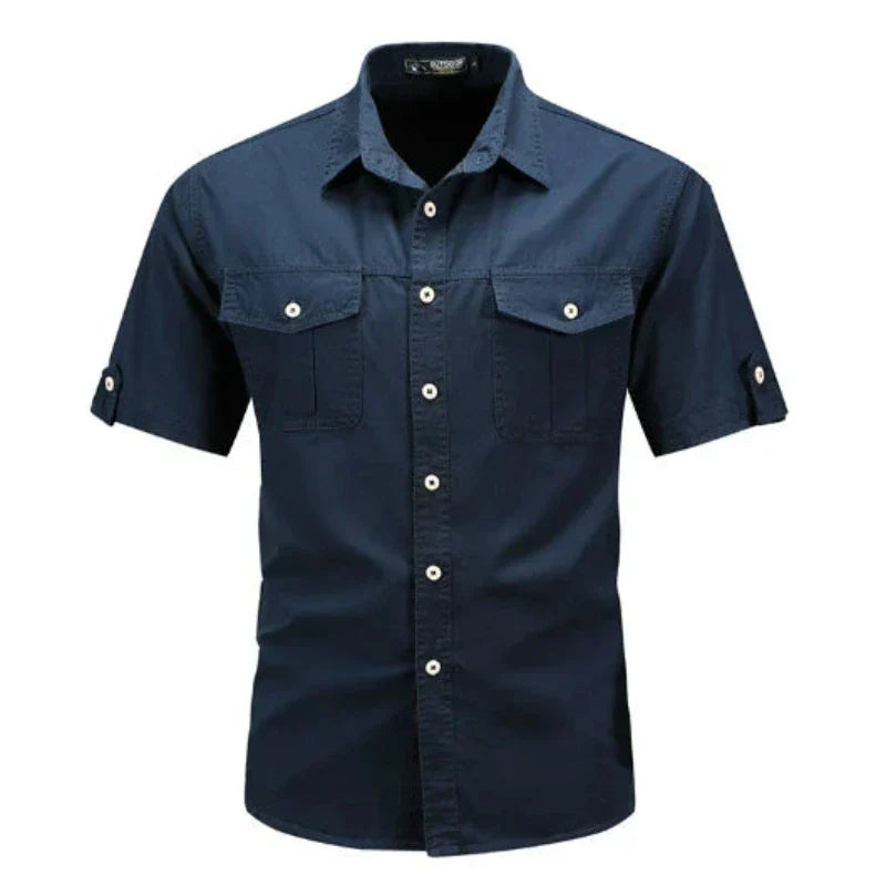 Camisa Cargo De Manga Corta Para Hombre Con Botones Estilo Utilitario Transpirable Casual Exterior