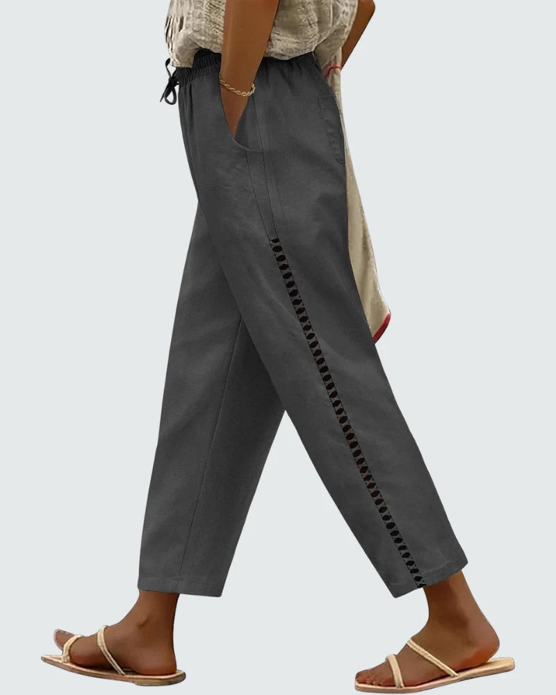 Casie | Pantalones De Lino Para Mujer – Pantalones Anchos Cortos Con Cintura Elástica Y Bolsillos