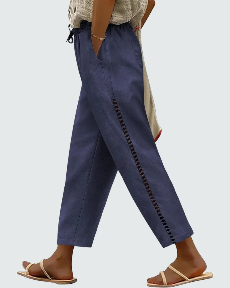 Casie | Pantalones De Lino Para Mujer – Pantalones Anchos Cortos Con Cintura Elástica Y Bolsillos