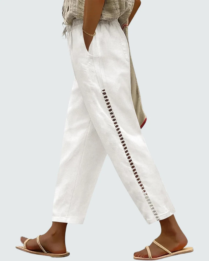 Casie | Pantalones De Lino Para Mujer – Pantalones Anchos Cortos Con Cintura Elástica Y Bolsillos