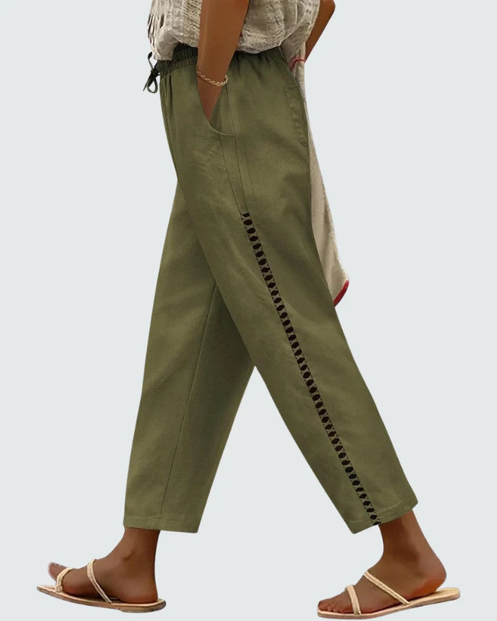 Casie | Pantalones De Lino Para Mujer – Pantalones Anchos Cortos Con Cintura Elástica Y Bolsillos