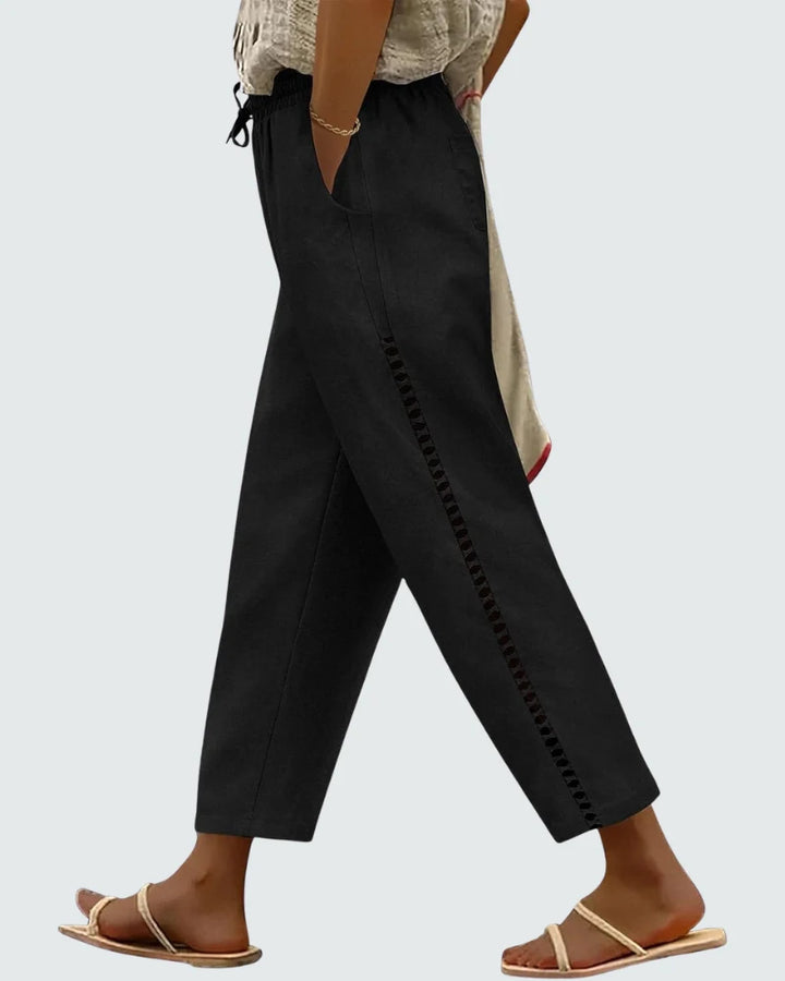 Casie | Pantalones De Lino Para Mujer – Pantalones Anchos Cortos Con Cintura Elástica Y Bolsillos