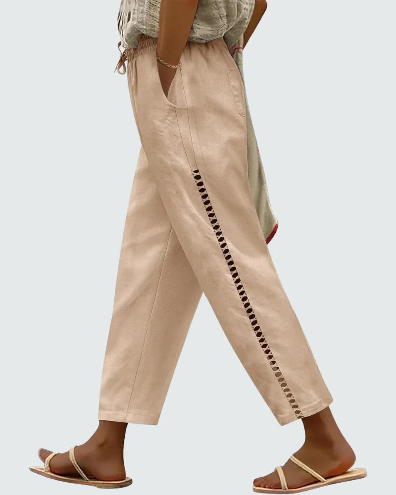 Casie | Pantalones De Lino Para Mujer – Pantalones Anchos Cortos Con Cintura Elástica Y Bolsillos