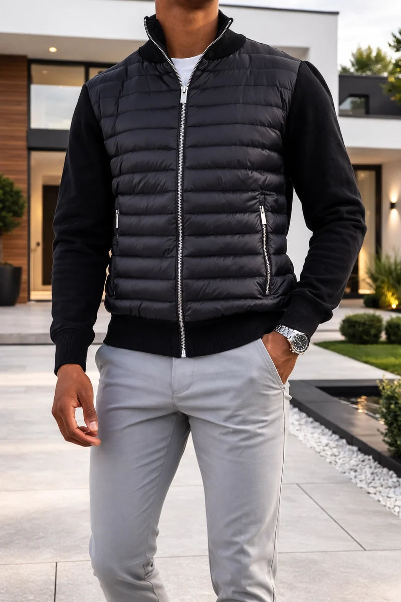 Matteo | Men's Lightweight Quilted Bomber Jacket with Zipper and Matelassé Pattern