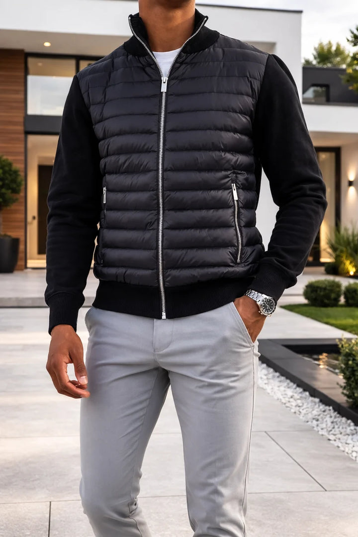 Matteo | Men's Lightweight Quilted Bomber Jacket with Zipper and Matelassé Pattern