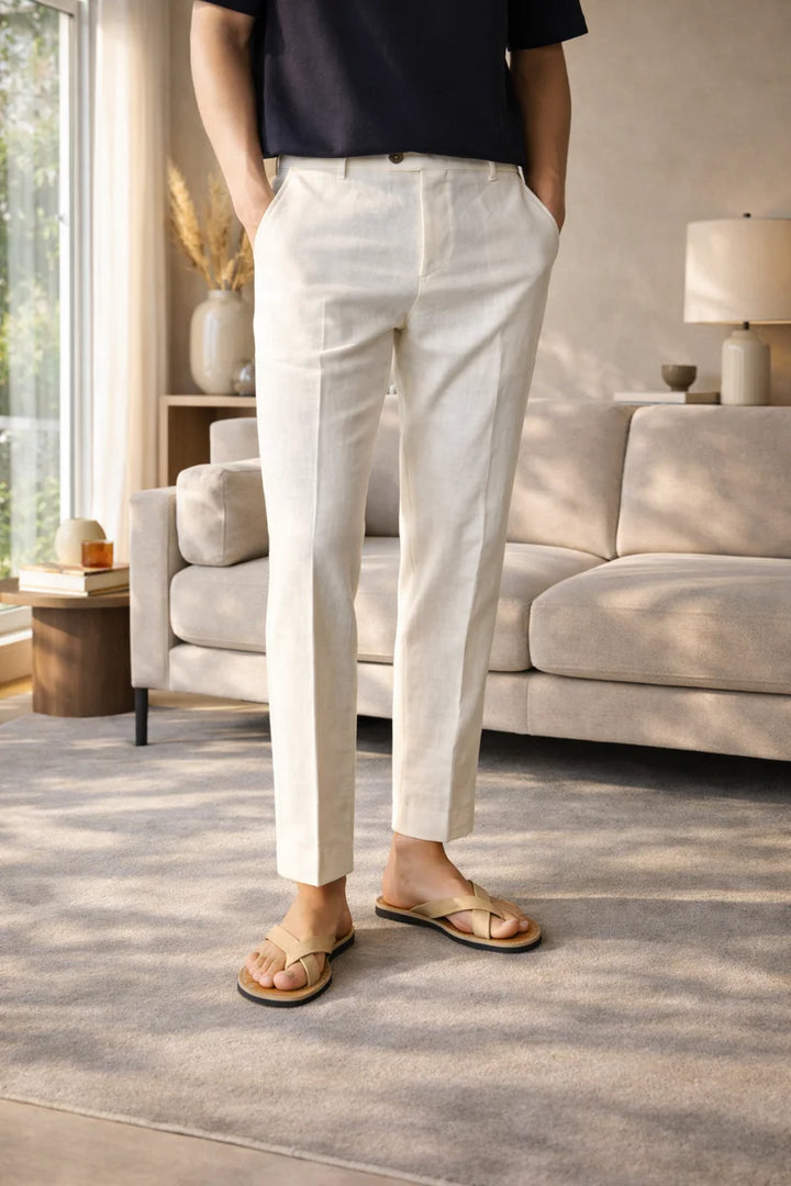 Pantalones Sastre De Mezcla De Lino Para Hombre - Pierna Recta Smart Casual