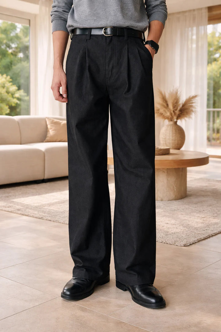 Pantalones Sastre De Pierna Ancha Plisada Para Hombre - Ajuste Relajado