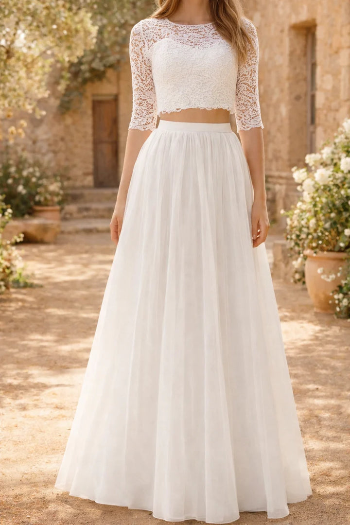 Lace Crop Top Wedding Dress Set