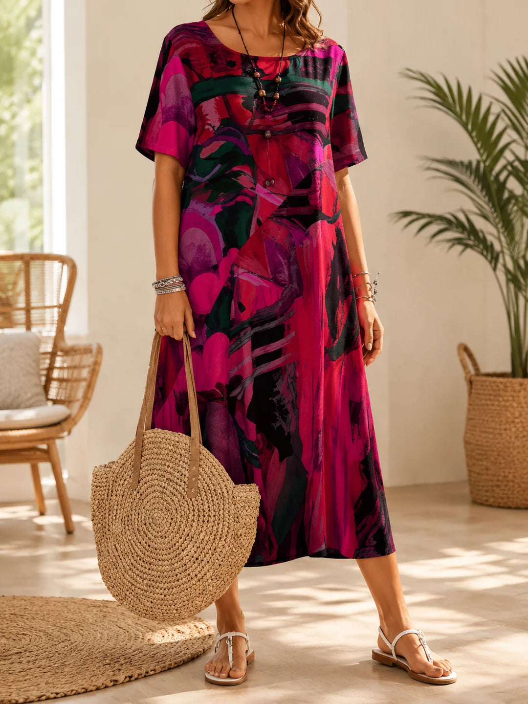 Elsa - Vestido Midi Artístico Solto