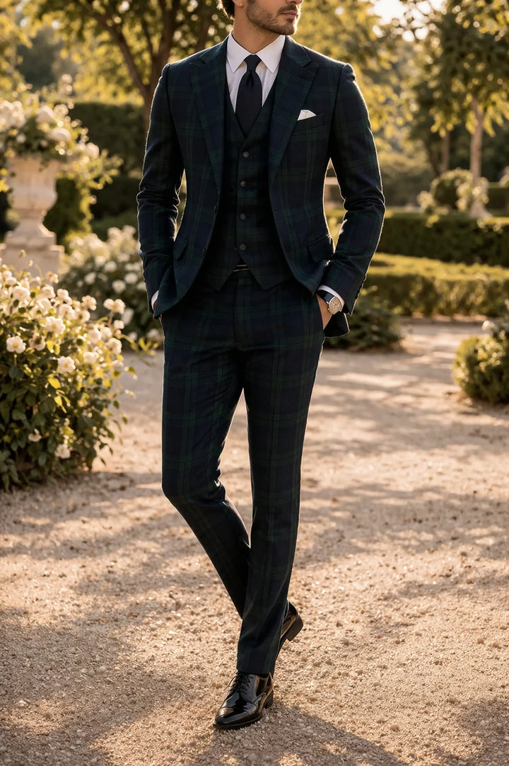 Traje De Boda De Tres Piezas Para Hombre Con Corte A Cuadros