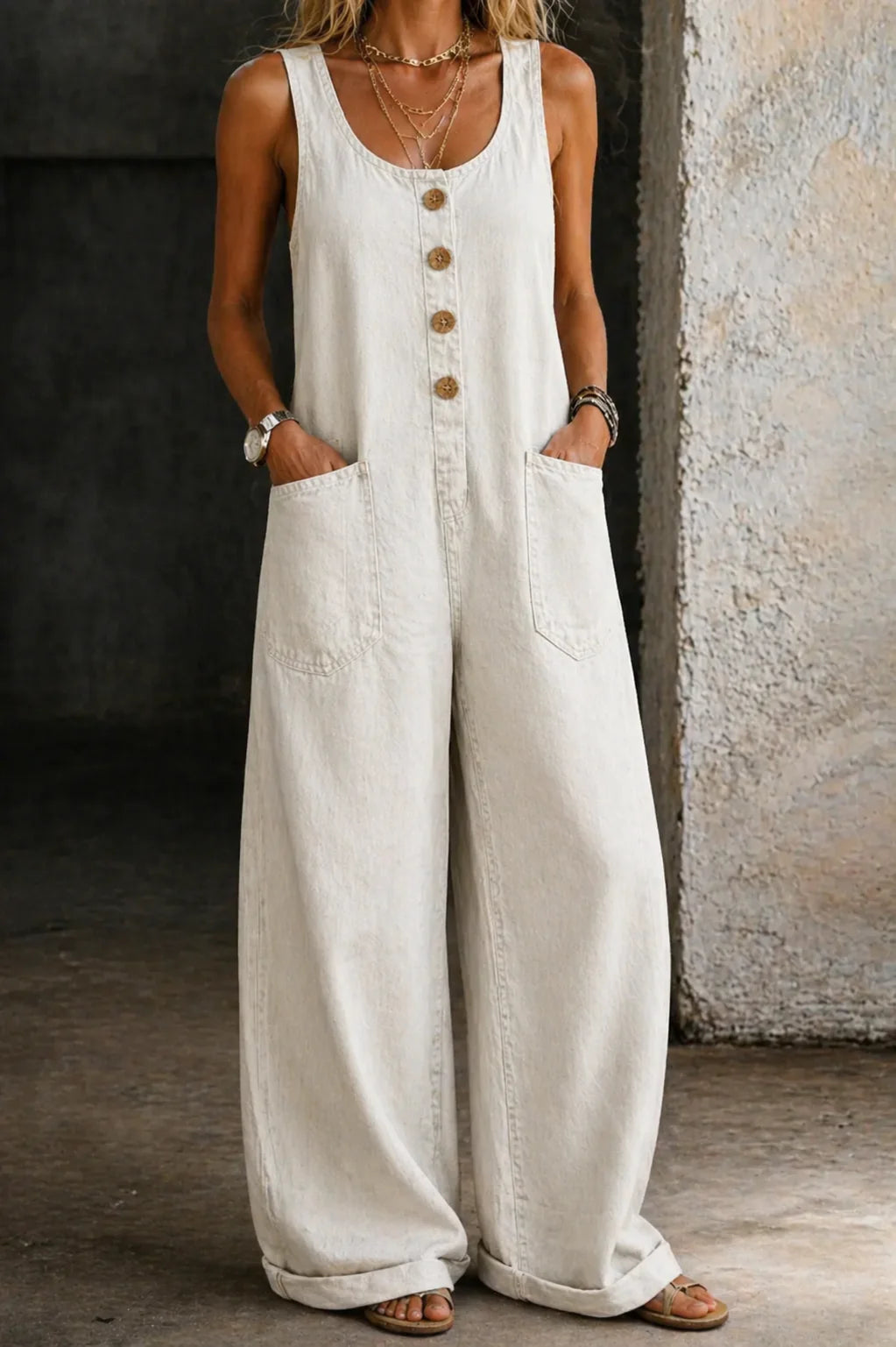 Vania - mono de algodón denim vintage lavado para mujer