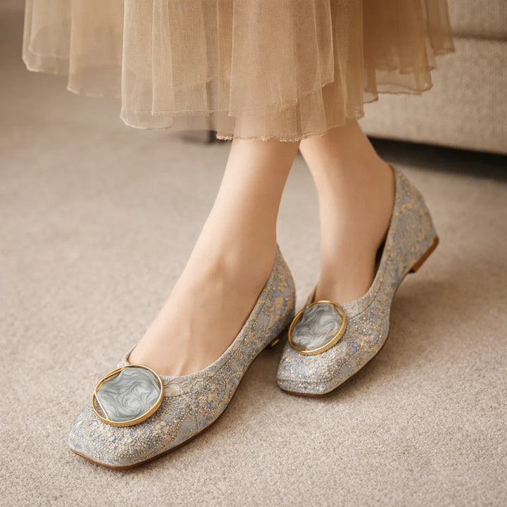 Orabella Flats | Sapatos Rasos Com Renda e Medalhão Marmoreado