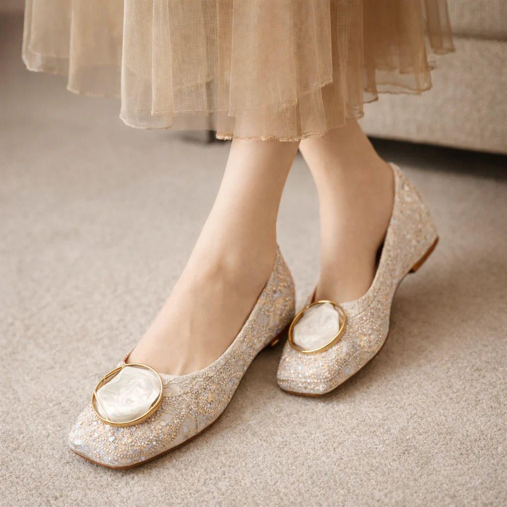 Orabella Flats | Sapatos Rasos Com Renda e Medalhão Marmoreado