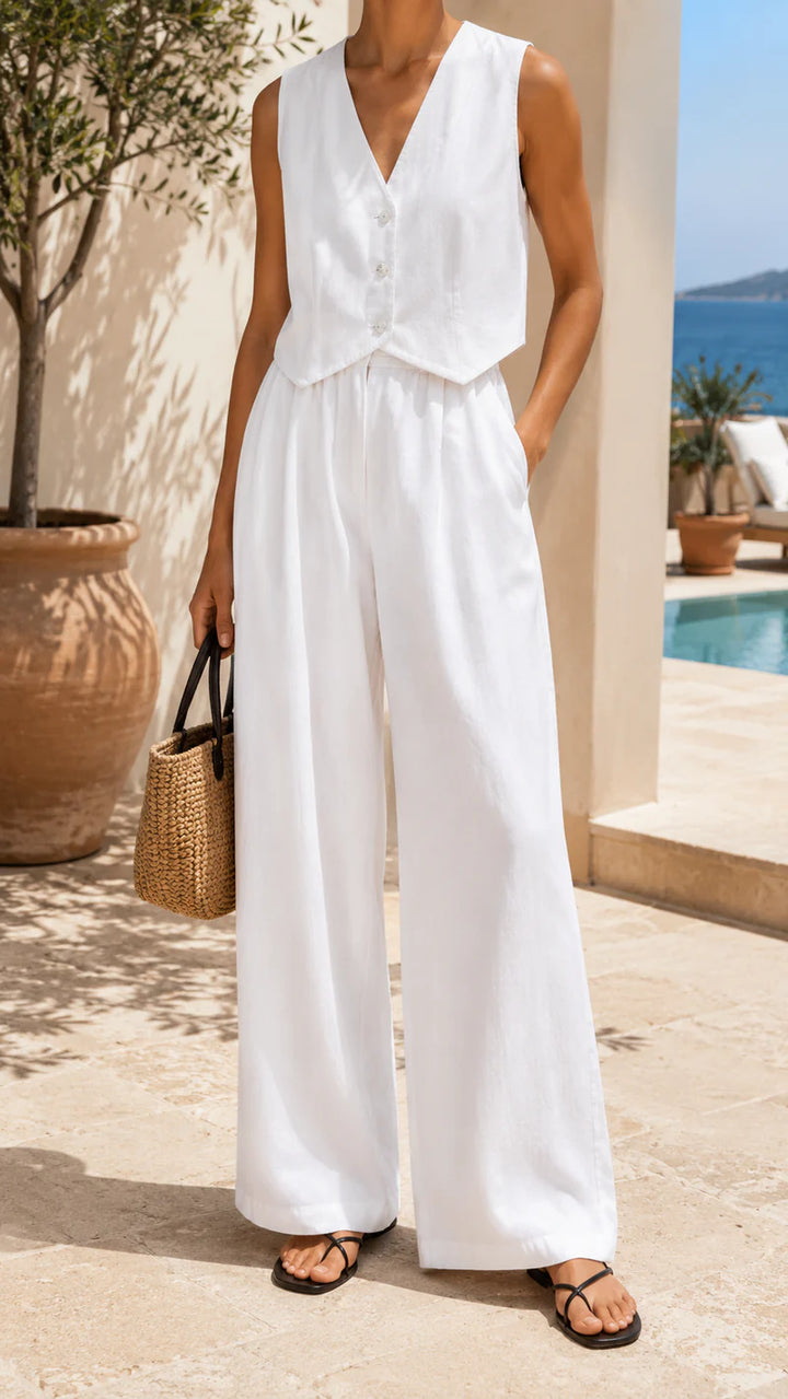 Sleeveless Vest and Wide-Leg Pants Set