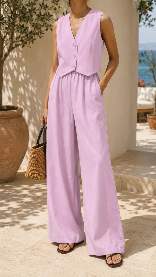 Sleeveless Vest and Wide-Leg Pants Set