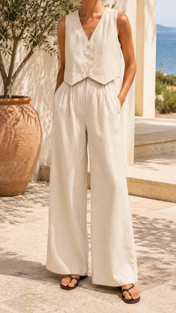 Sleeveless Vest and Wide-Leg Pants Set