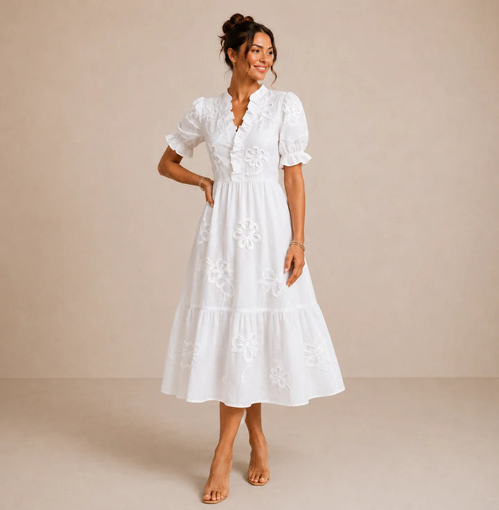 Elisa - Vestido Midi Floral Con Mangas Bufantes